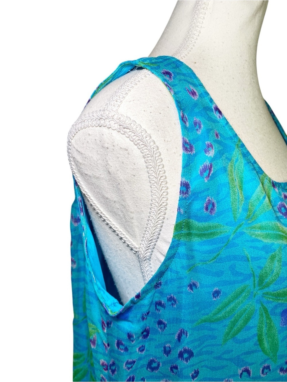 Robbie Bee Vintage 100% Silk Floral Shift Dress Bright Blue -Y2K Retro - Picture 5 of 14
